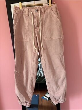 Pink Drawstring Cotton Jogger Pants